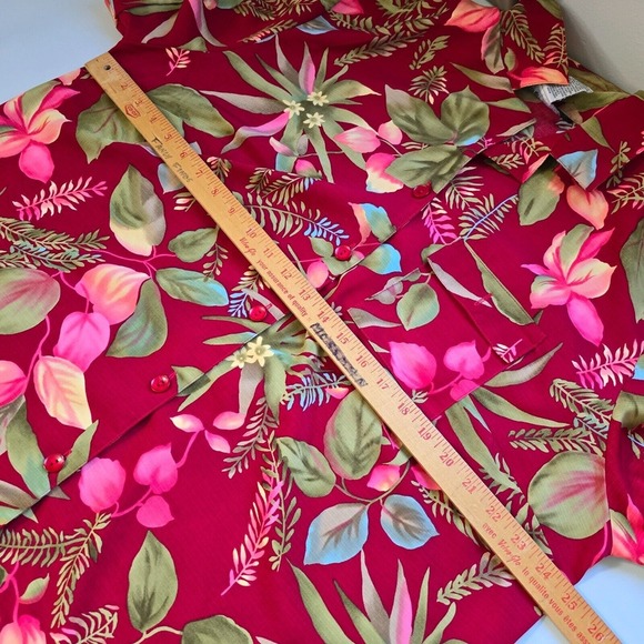 Vintage Sag Harbor Shirt Womens 1X Red Floral Button Hawaiian Cottage Bloom - Picture 9 of 11